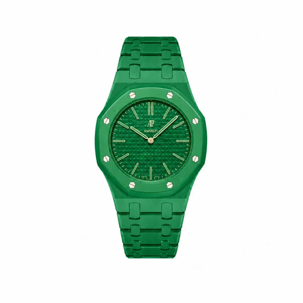 Bracelet Royal Pop Green Eight avec cadran Royal Pop clipsé — © 2026 Royal Pop Lab