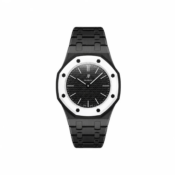 Bracelet Royal Pop Ocho Negro avec cadran Royal Pop clipsé — © 2026 Royal Pop Lab
