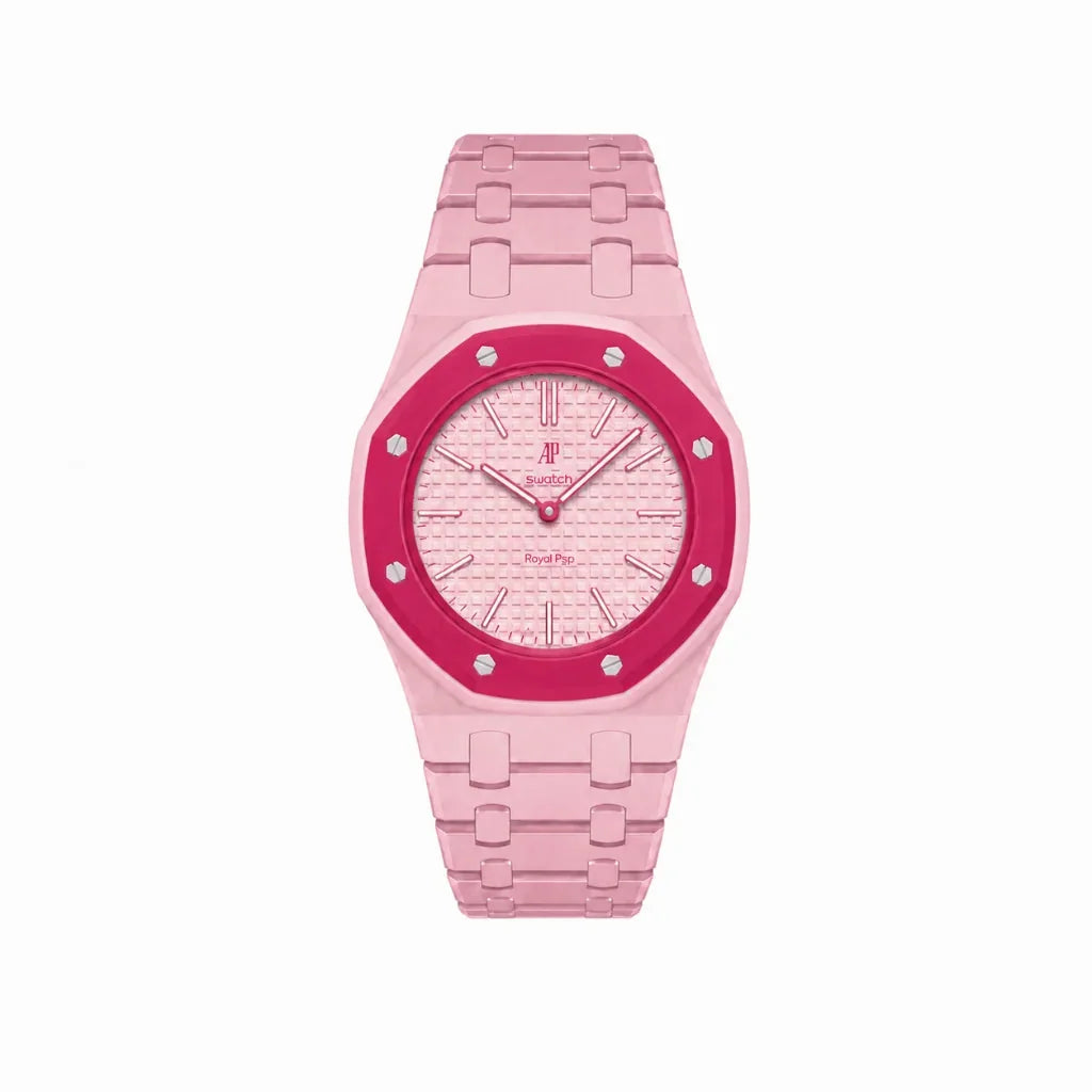 Bracelet Royal Pop Otto Rosso avec cadran Royal Pop clipsé — © 2026 Royal Pop Lab