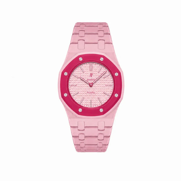 Bracelet Royal Pop Otto Rosso avec cadran Royal Pop clipsé — © 2026 Royal Pop Lab